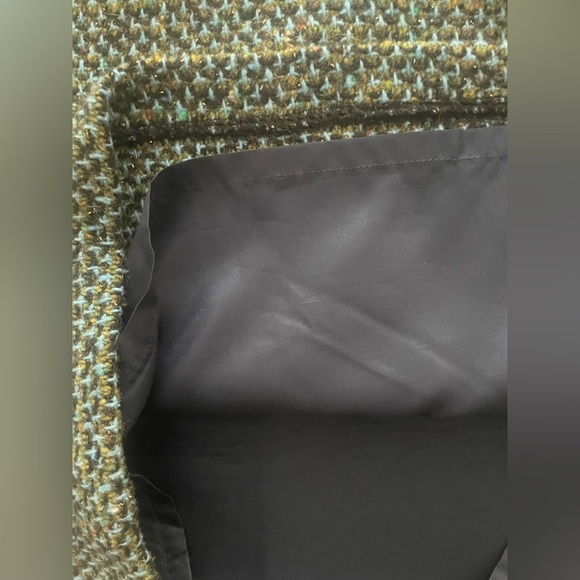 J. McLaughlin 100% Wool Tweed Skirt 4 Green Gold Metallic Navy Office Career - Picture 6 of 7